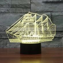Sailboat Shape 3D Illusion LED Night Light Acrylic Colorful Kids Baby Bedroom USB Table Lamp Touch Switch 7