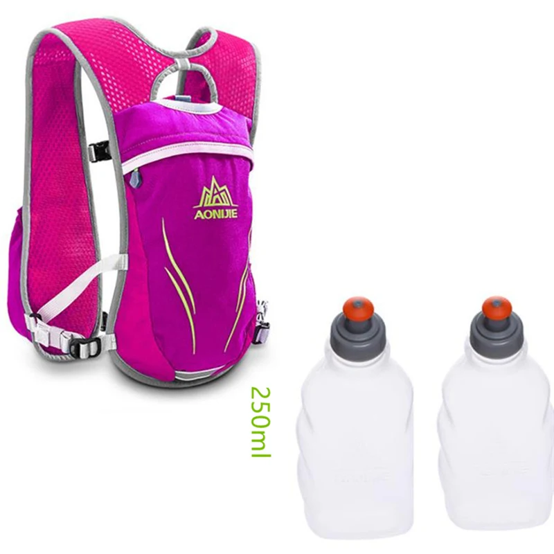AONIJIE спортивная сумка На открытом воздухе, 5,5л, жилет для бега, сумка для гидратации воды, рюкзак для кемпинга, рюкзаки с 2 шт 250 мл бутылками - Цвет: L Rose with Bottle