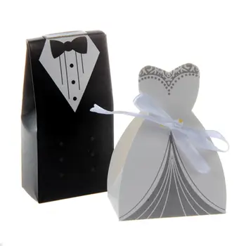

100pcs Tuxedo Dress Groom Bridal Candy Gift Boxes Wedding Party Favour