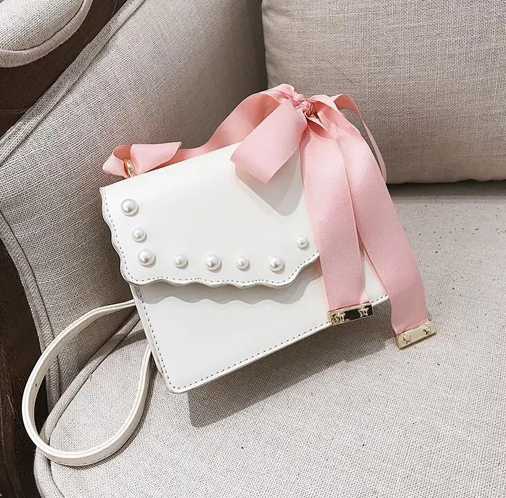 Весенняя новая милая квадратная сумка высокого качества из искусственной кожи, женская дизайнерская сумка с лентами, сумка-тоут с бантом, сумки через плечо - Цвет: Белый