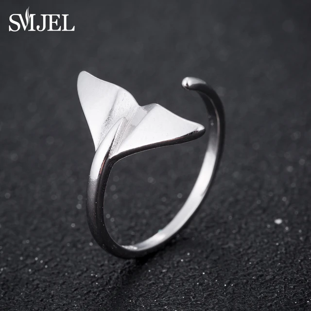 SMJEL Fashion Silver Jewelry Mermaid Tail Cuff Rings Anel Sea Whale Fish Tail Ba SMJEL Fashion Silver Jewelry Mermaid Tail Cuff Rings Anel Sea Whale Fish Tail Ba