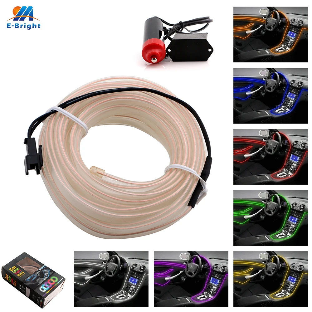 

1set 1M/2M/3M/5M 12V EL Wire Led Neon cold light Auto Car Atmosphere Lights Flexible Led strip Light Decor Interior Lamp bulbs