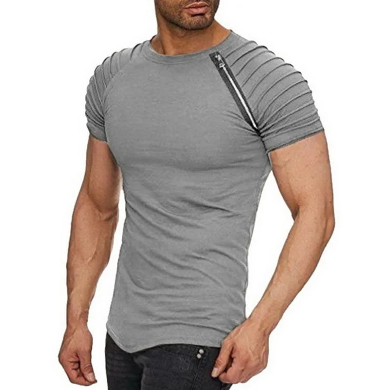

LASPERAL Oversized T Shirt Men Summer Casual Short Sleeve O-Neck T-shirt Male Fashion Zipper Patchwork Pleated Hip Hop Tshirt