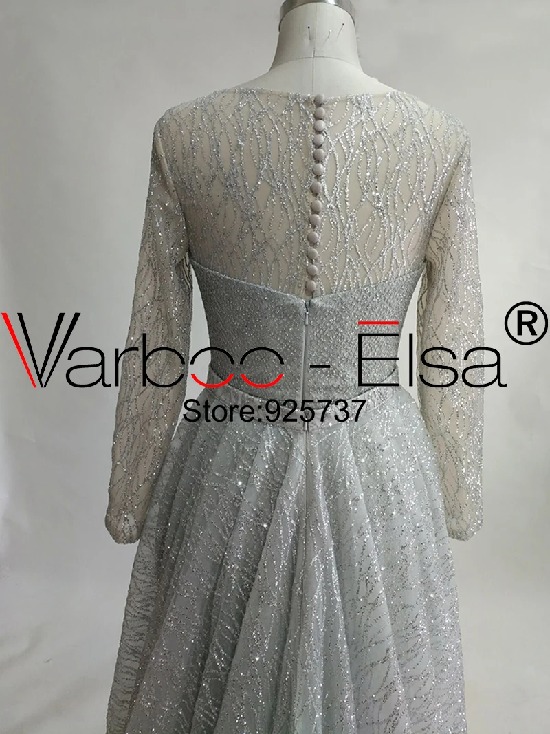 VARBOO_ELSA Сексуальная See Through блеск с длинным рукавом Вечерние платья 2018 Королевский синий цвет Арабский Дубай торжественное платье Вечерние