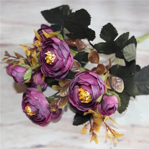 Высокое качество Шелковый цветок Европейский 1 букет Искусственные цветы осень яркий пион Искусственный лист Свадебные вечерние украшения для дома - Цвет: purple