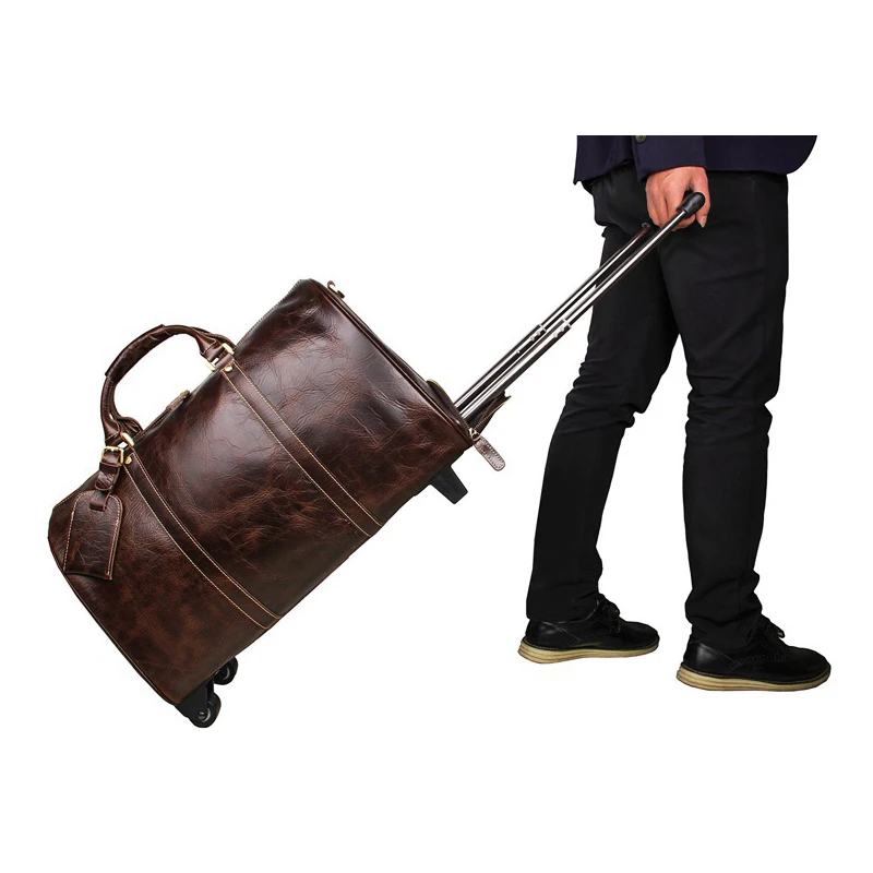 Genuine Leather Trolley Luggage, Vintage  brown boarding package, Business Travel Bags Men handbags Women Tote Specials 7077L