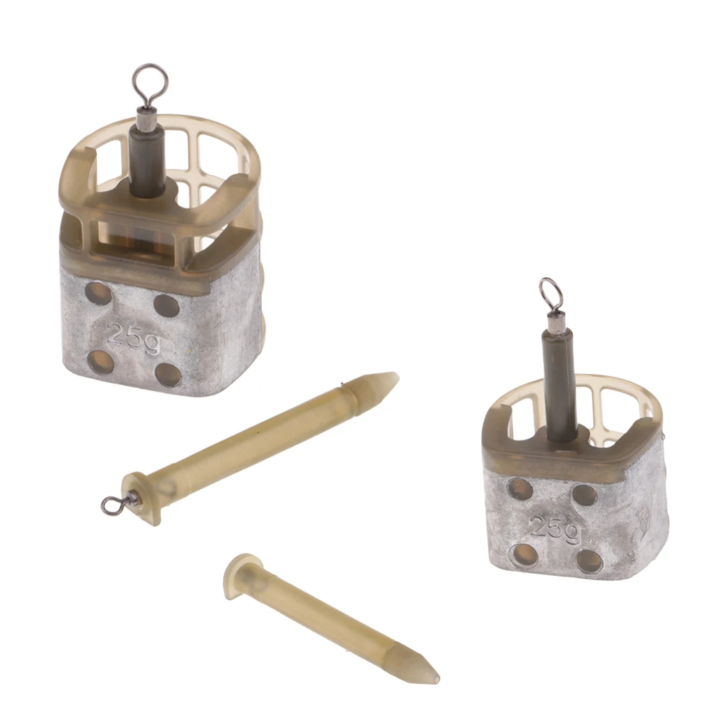 2pcs Fishing Feeder Bait Cage Lure Holder Basket Trap Fishing Tackle with Lead Sinker 25g S & L