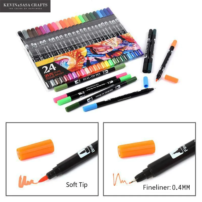 

24Pcs/Set Marker Pen & Fineliner Pens Stationery School Supplies Dual Tips Sketch Pens For Drawing Dual Tip Art Painting Tools