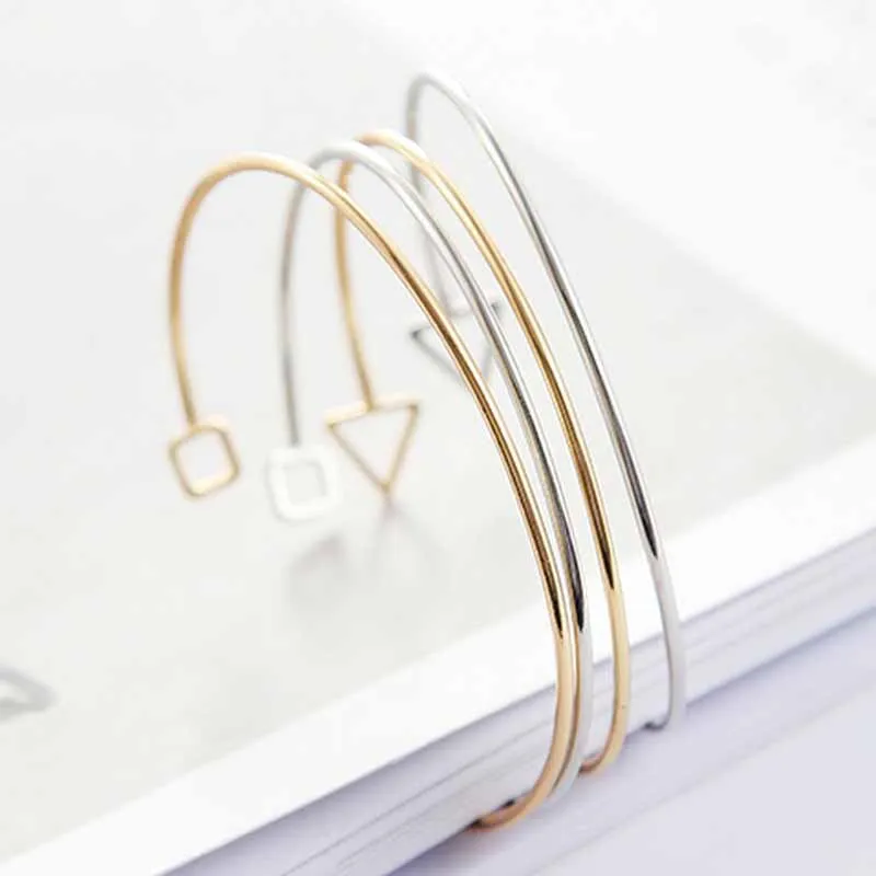 

4 Types Fashion Geometric Love Bangle Shiny Polished Open Double Triangles Wire Cuff Bangle Bracelets for Women Gift Jewelry