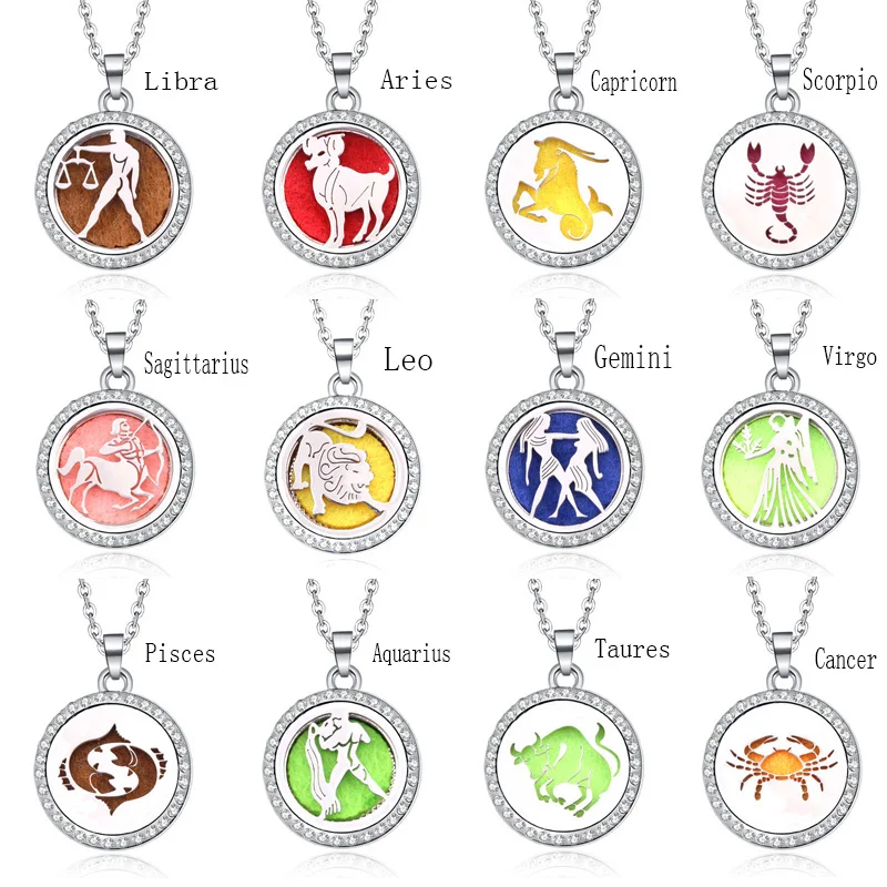 

New Charm 12 Constellations Aromatherapy Locket Diffuser Necklace Perfume Lockets Pendant Jewelry Essential Oil Scent Necklace