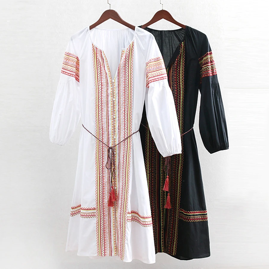 Платье TEELYNN Gypsy белое хлопковое платье с цветочной вышивкой летнее длинным