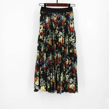 MNOGCC плиссированная летняя юбка с узорами, модная юбка с изображением растений, юбка с поясом, Женская юбка с эластичной резинкой на талии, длинные женские юбки