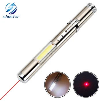 

Multifunctional LED Flashlight laser light COB work light Powered by AA batteries Suitable for teachers, camping,etc.