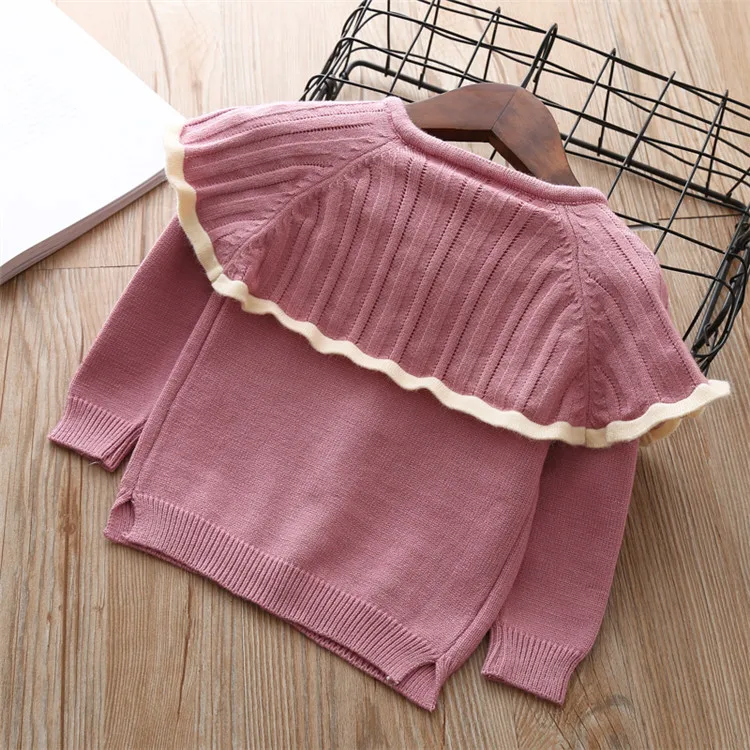 Fanfiluca Toddler Girls Cardigan Cute Baby Girl Cotton Knit Sweaters Autumn Long Sleeve Outerwear Fashion Kids Sweaters For 1-5T0004