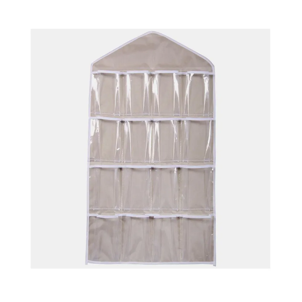 Вешалка для одежды, 16 Карманов, прозрачная подвесная сумка для носков, бюстгальтера, нижнего белья, вешалка для двери, настенный органайзер для хранения - Цвет: Beige