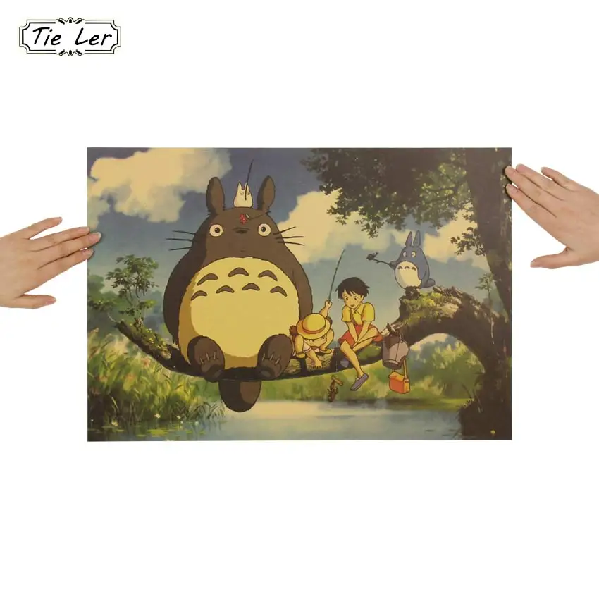 Ретро Тоторо крафт-бумага плакаты Тоторо из японского аниме стикер стены Детская комната украшения Винтаж Плакат