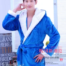 Мужской зимний фланелевый Халат, одежда для сна, теплый мужской спа-халат, Пижама Мужская с длинным рукавом и поясом, однотонная мягкая Домашняя одежда, D-2096