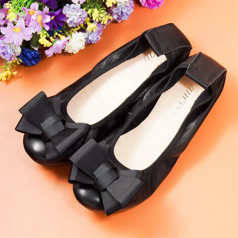 2018 New Women's Flat Shoes Spring Summer Genuine Leather Baleriny Woman Sweet Bow Female Footwear Slip On  Espadrille Lady Shoe (2)