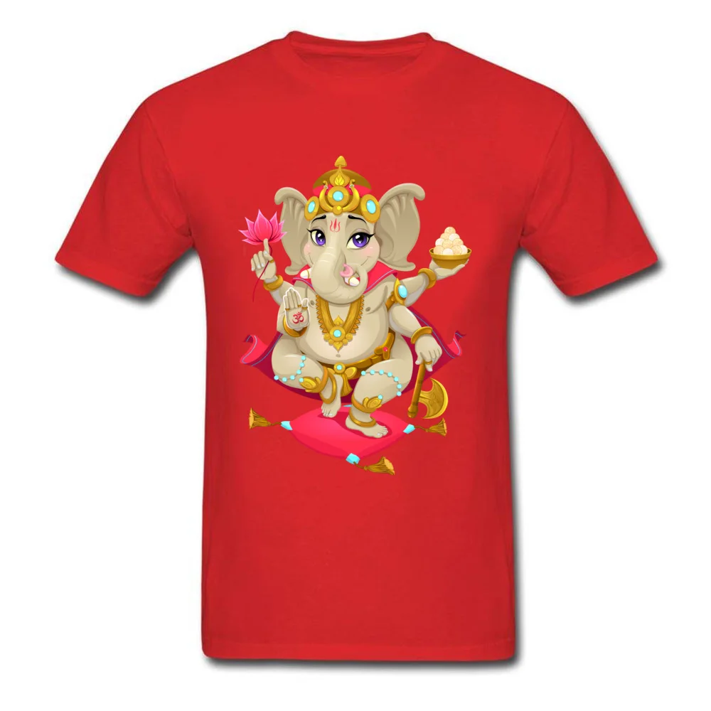 Ganesha Round Collar T Shirts Thanksgiving Day Tops & Tees Short Sleeve New Coming 100% Cotton Printed On Tshirts Normal Men Ganesha red