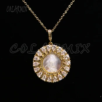 

4 Pcs Zircon charms pendant Necklace Gold color zircon &white shell pedant necklace gift for lady Fashion jewelry gift 5237