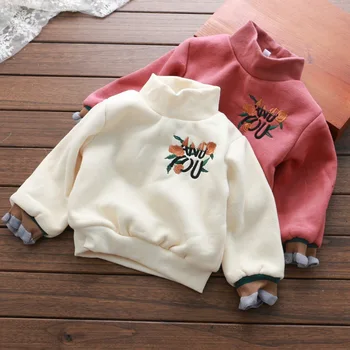 

Winter Clothes for Girl Veivet Warm Bottoming T Shirt Embroidery Print Turtleneck Pullover Jackets Tops Sweatetshirt for Girl