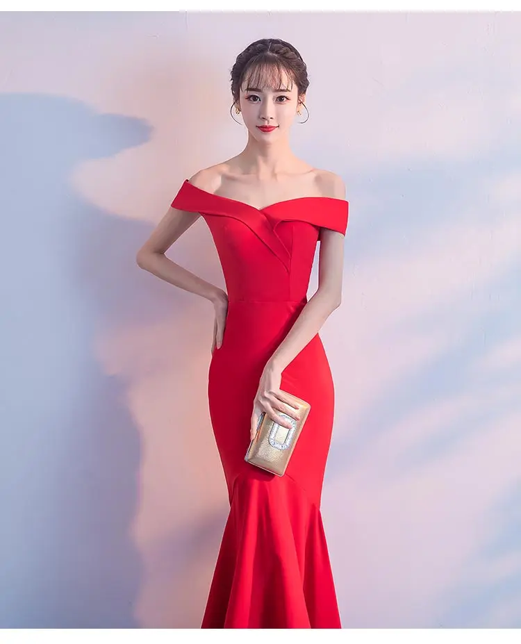  Dress Women Hot Sale Empire Vestidos Mujer Vestido  Festa And Summer Fishtail 2018 Slash-Neck Long Style Shoulder Sexy Party (14)