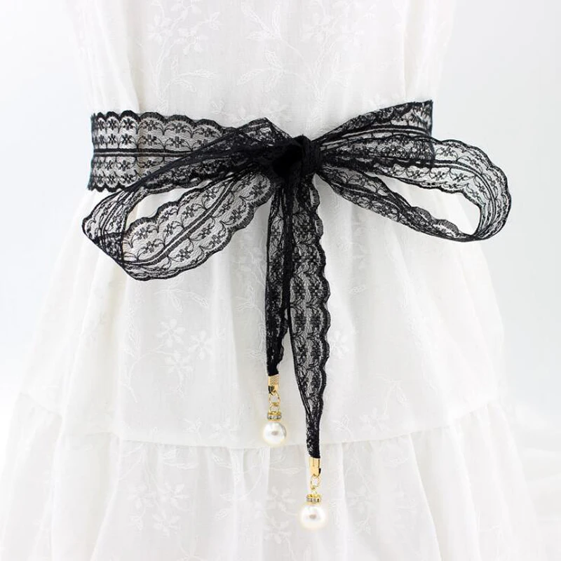 

200pcs/lot New Fashion Lace Pearl Chain For Dress Cute Candy Color Elegant Ladies Youth Girl Cinturones Mujer