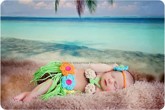 Для маленьких девочек и новорожденных пляжные Гавайская юбка комплект кардиган Крючковой вязки на фотографии реквизит для фотосессии, украшение для волос, для девочки кокосовым бюстгальтер трава комплект с юбкой и футболкой комплект одежды