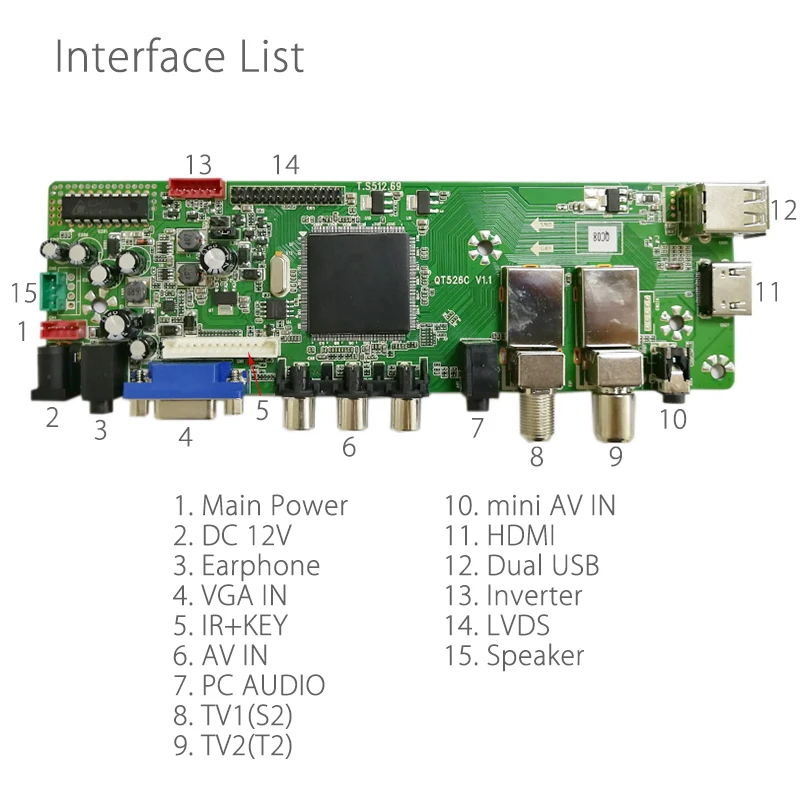 QT526C V1.3 цифровой сигнал DVB S2/T2/C ЖК ATV плата драйвера Dual USB Russian T.S512.69 + 7Key 2ch 6bit lvds