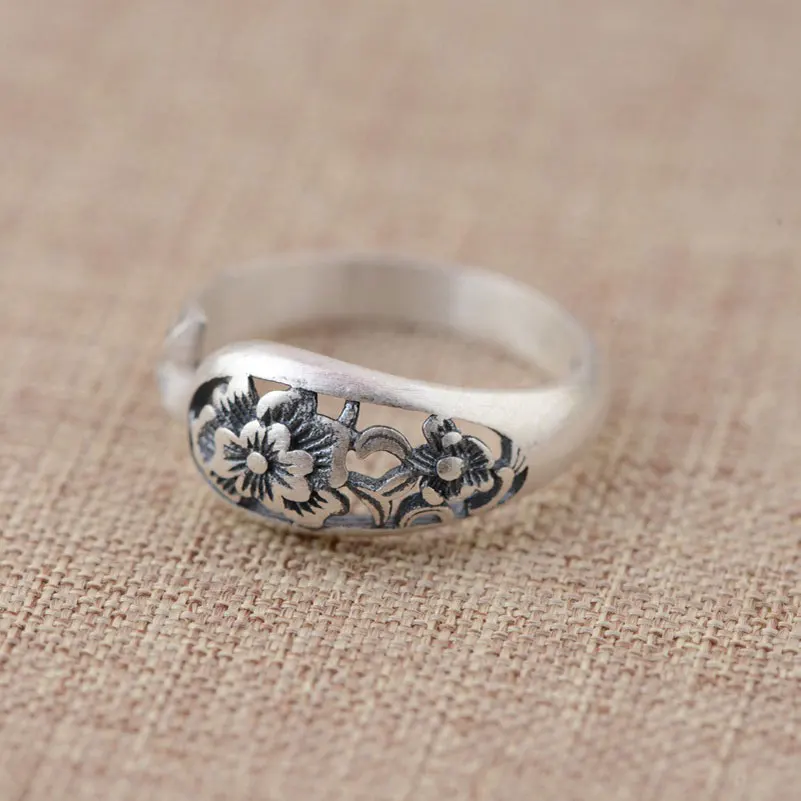 

FNJ Punk 925 Sterling Silver Ring Flower anillos Good Luck Romantic S990 Thai Silver Rings for Women Men Jewelry Open size