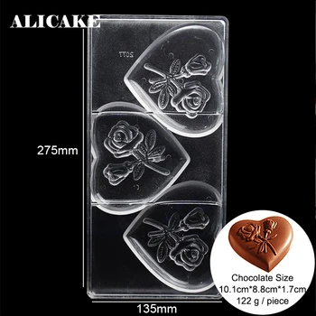 

3D Polycarbonate Chocolate Mold Tray Rose Heart Baking Pastry Making Cake Decorating Tools Plastic Form Bakeware Mould