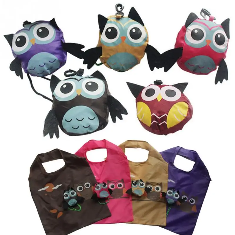 

2019 New Cute Animal Owl Shape Folding Shopping Bag Eco Friendly Ladies Gift Reusable Tote Bag Portable Travel Shoulder Bag