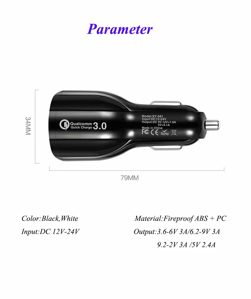 QC3.0 автомобильное зарядное устройство с двумя usb-портами для iphone11 XS MAX Samsung gs10 huawei mate30 Xiaomi Tablet универсальный