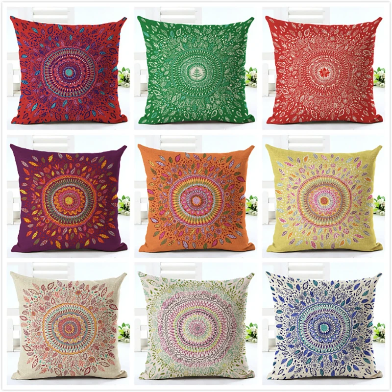 

Cushion Cover 45x45cm Printing Cushions Home Decor Yellow Mandala Collection Geometry Simple Cotton Linen Pillowcase