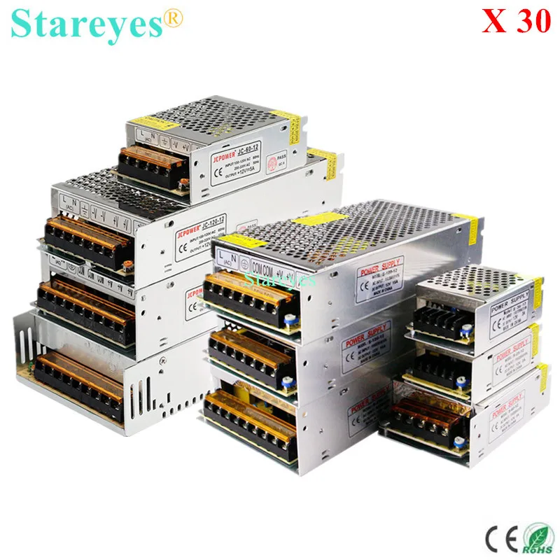 

30 Pcs Power Adapter Supply Transformer AC100-240V to DC12V 1A 2A 3A 5A 6A 8A 10A 12A 15A 20A 25A 30A 33A 40A 50A 60A LED strip