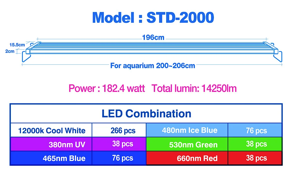 LICAH морской аквариумный светодиодный фонарь STD-2000