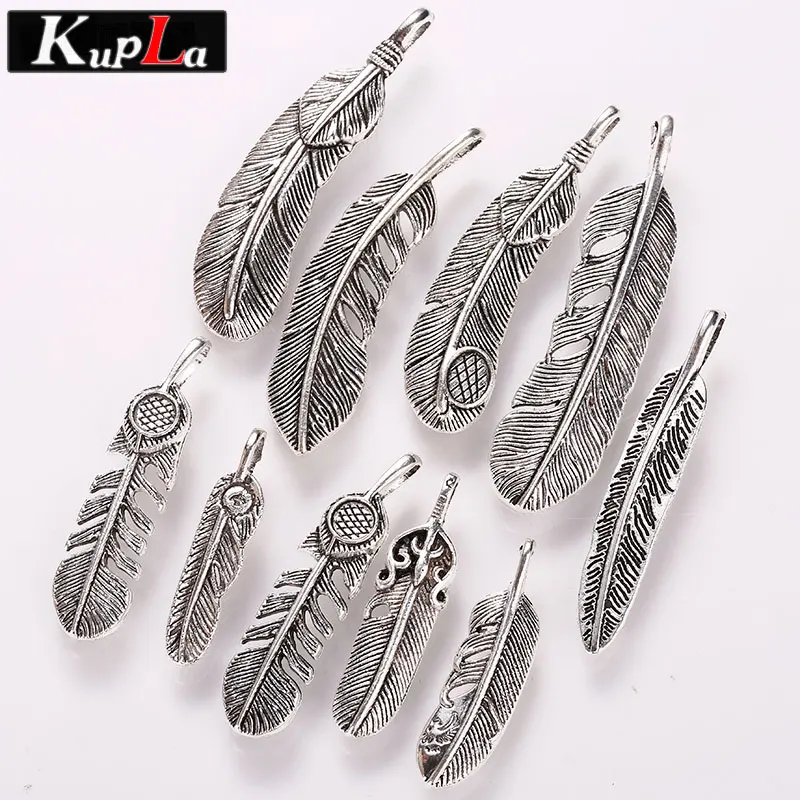

Vintage Silver Metal Mixed Feather Charms for Jewelry Making Fashion DIY Jewelry Handmade Feather Pendant 10 pieces/lot C6015