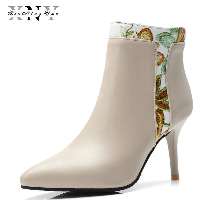 

XiuNingYan Bowtie PU Leather Platform Shoes Woman Ankle Boots Party Zip Solid Womens Boots Spring Autumn Fashion Wedding Shoes