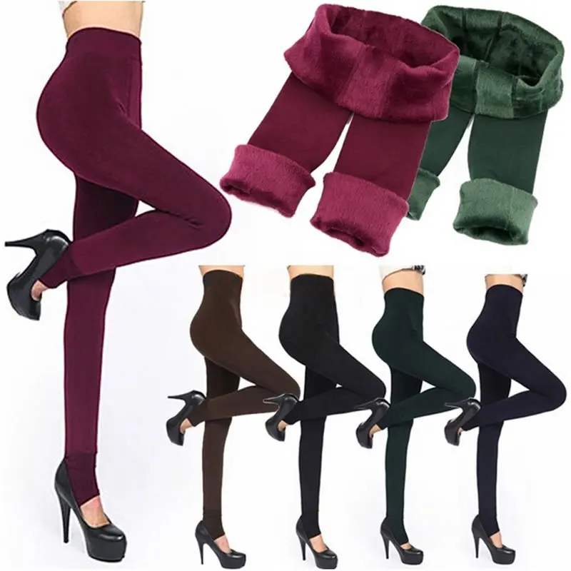 Women Stretchy Leggings Fleece Skirt High Waist Thick Tight Dress Pants Warm New