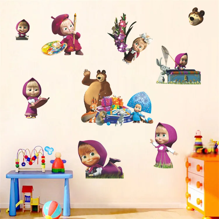 Martha and bear детская спальня гостиная детский сад мультфильм стена домашняя Бумага