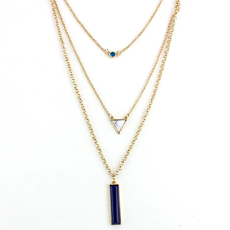 

Retro Triangle White Green Long Necklace Women 2016 Multilayer Gold Pendant Necklace Female Bijoux Sne160095