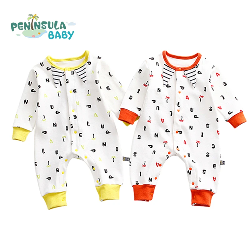 

Baby Boy And Girls Clothes Striped Cartoon Letters Cotton Long Sleeved Baby Rompers Newborn Infant Roupas Babies Casual Jumpsuit