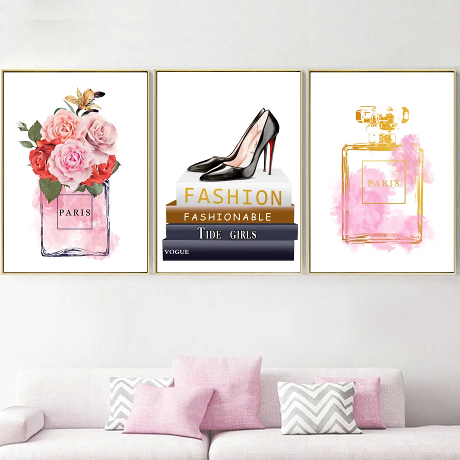 

Watercolor Fashion Paris Perfume Vogue Makeup Wall Art Canvas Painting Nordic Poster And Print Wall Picture For Living Room Deco
