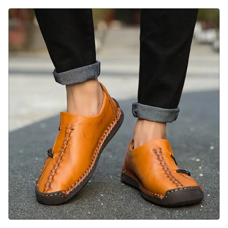 Высококачественная Мужская обувь из натуральной кожи; модная повседневная обувь ручной работы; мужские мягкие дышащие мокасины на плоской подошве; размеры 38-44