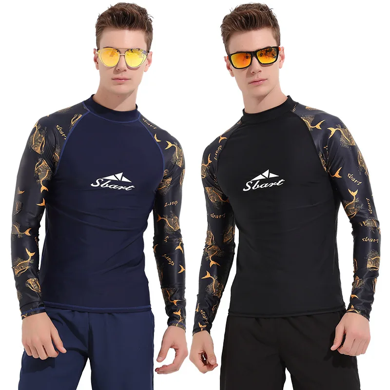 

Sbart 1PC Black/Blue Rash Guard Shirts Long Sleeve Men Swim Suit Tops Male Swimwear T-shirts Surfing Sailing Bathing Suits DCO