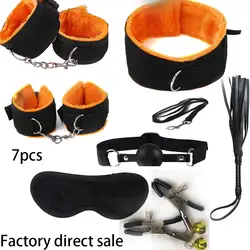 7 шт./компл. сексуальное женское белье БДСМ секс связывание набор наручники Footcuff кнут clip маска плагин веревки с завязанными глазами
