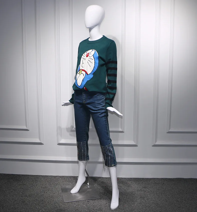 Star He Sui Weibo with The Same Cartoon Jingling Cat Round Collar Pullover Bottom Knitted Sweater 2019 Pullovers Sweater Women