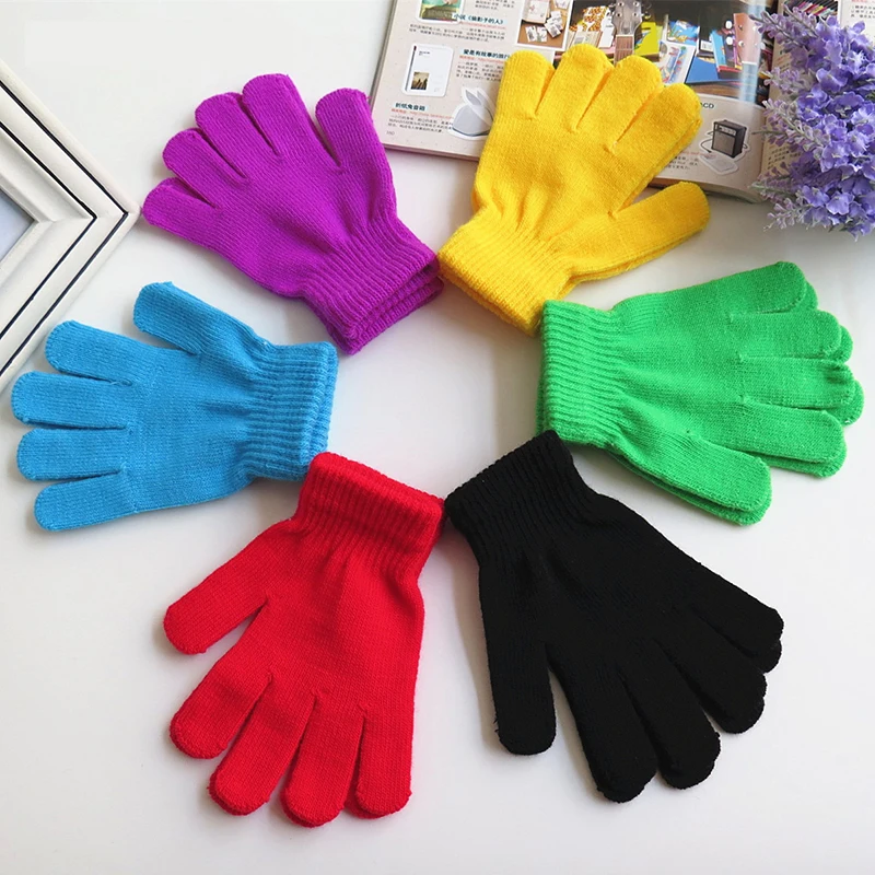 

Kids Boys Girls Winter Gloves Knitted Warm Full Finger Mittens Children Candy Color Gloves eldiven luvas de inverno