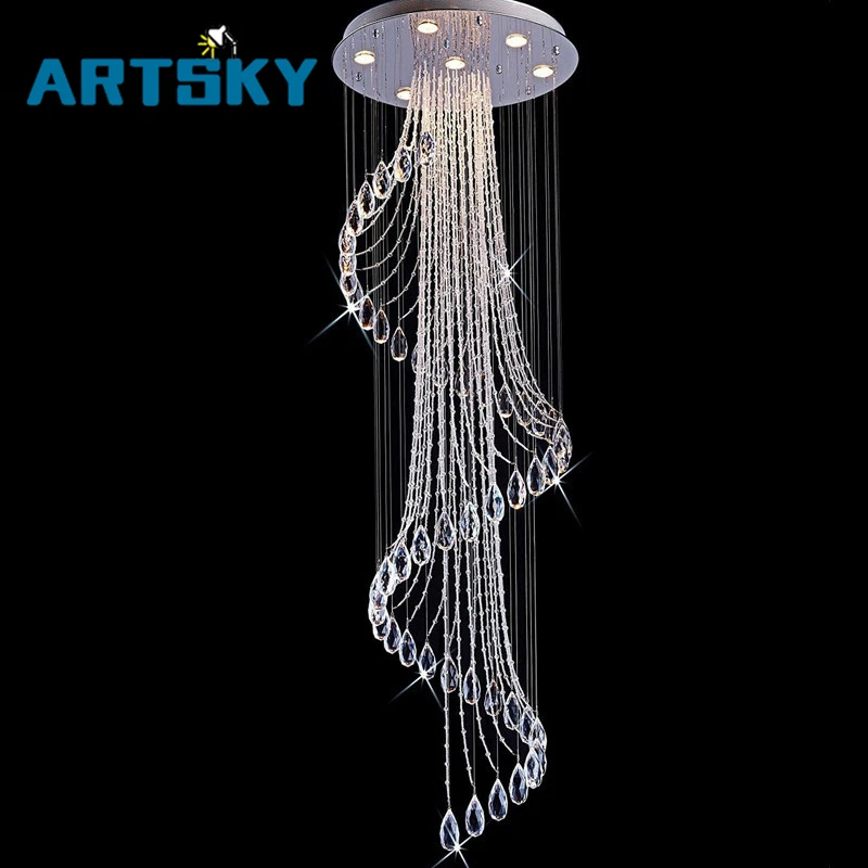 

Modern Luxury Large Luxury Crystal Chandelier Long Stair Spiral Light Fixtures for Hotel Living Room Villa