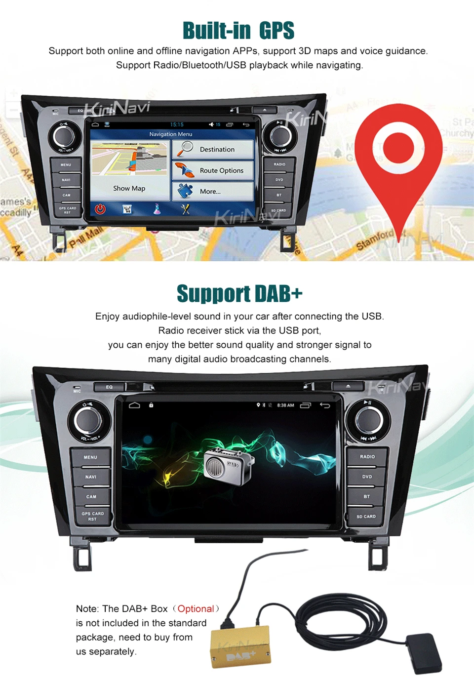 Cheap KiriNavi Octa core 4G LTE android 7 car gps navigation for Nissan Xtrail Qashqai radio mp3 2013 - 2017 support 4K Video 4G 7